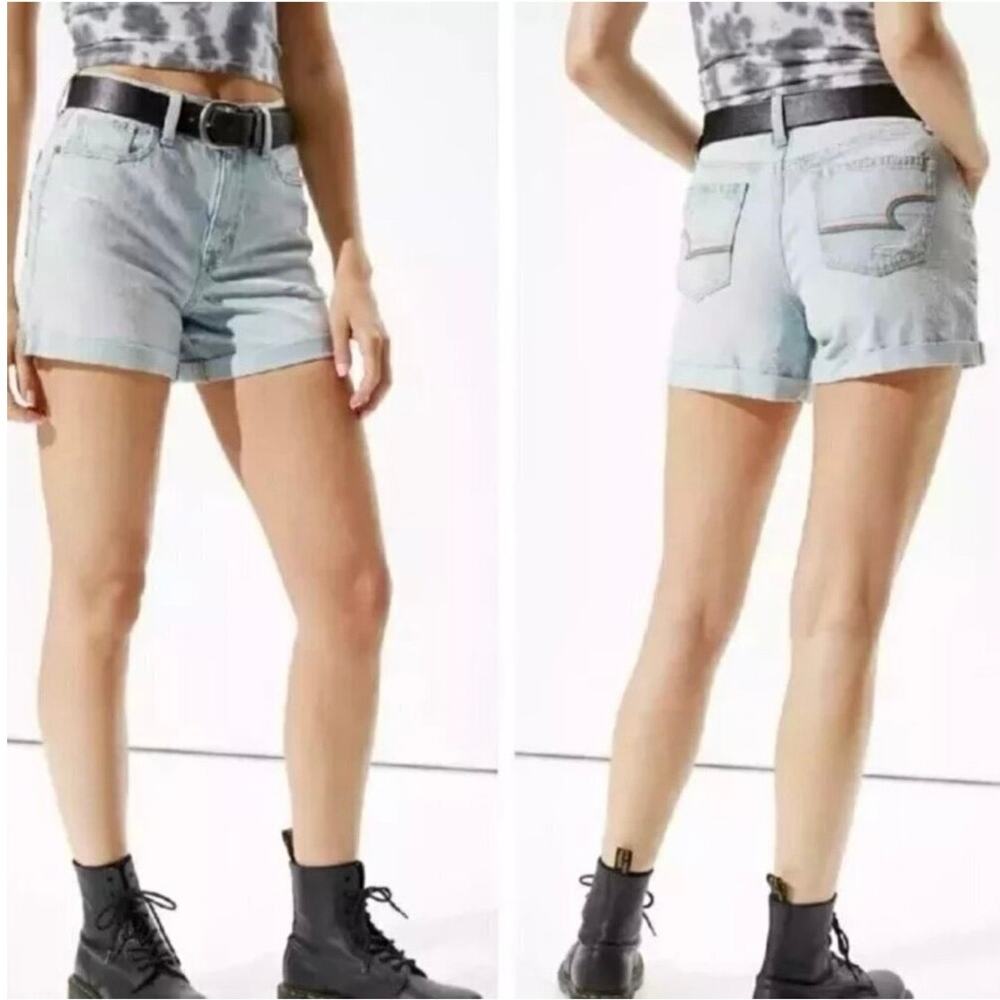 American Eagle Rainbow Denim Jean Mom Shorts Size 00 Blue Light Wash Distressed